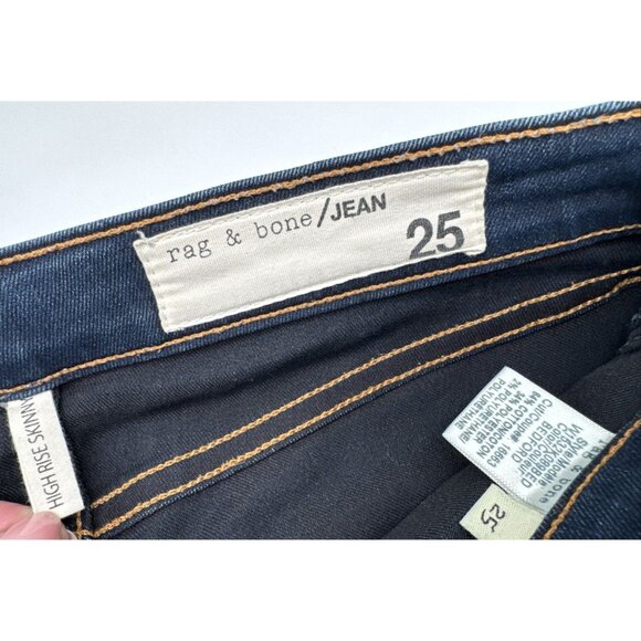 Rag & Bone woman's Bedford High Rise Skinny Jean Dark Wash Blue Size 25 X 28 - Picture 7 of 8
